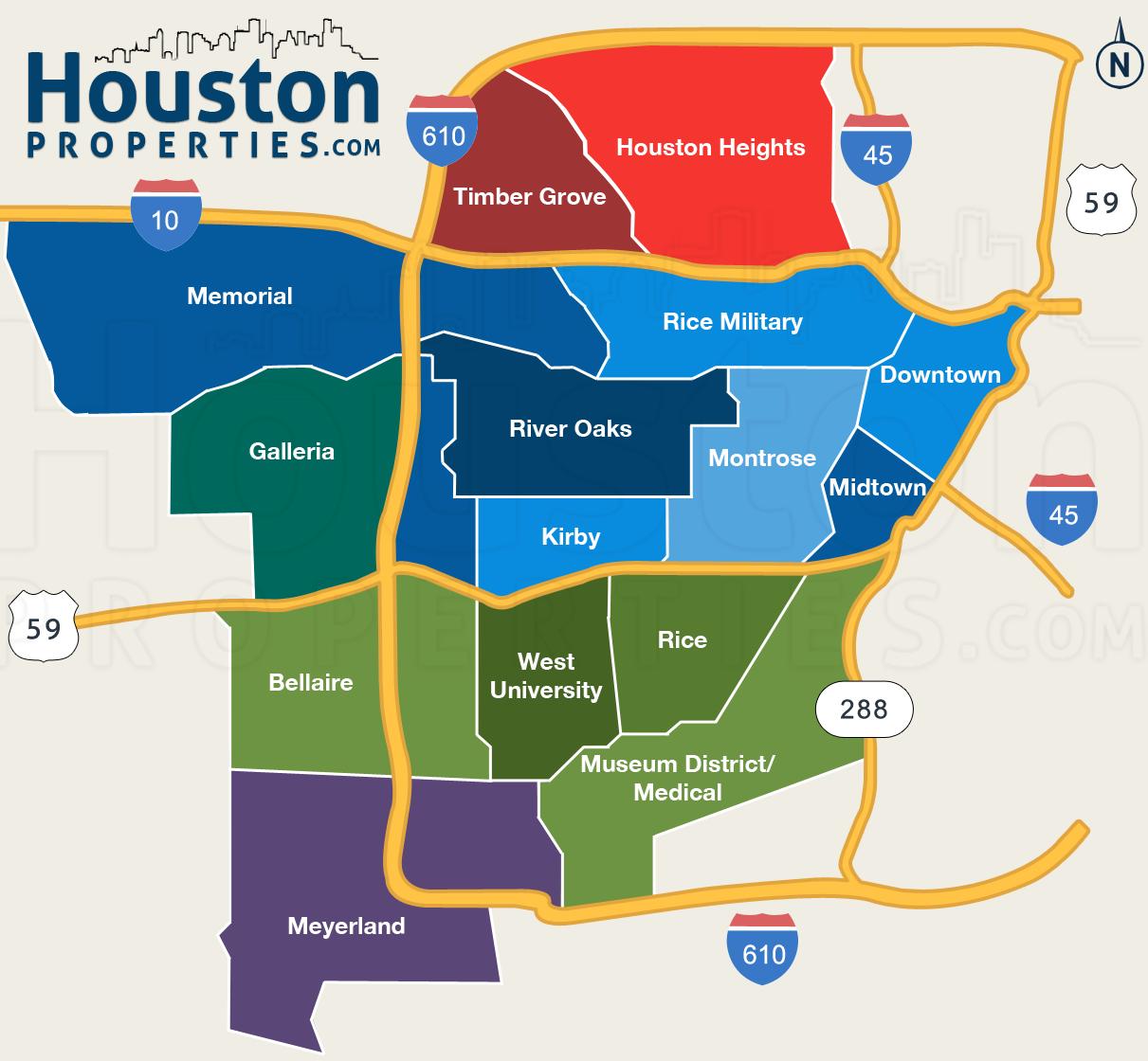 Houston neighborhood map - Map of Houston neighborhoods (Texas - USA)
