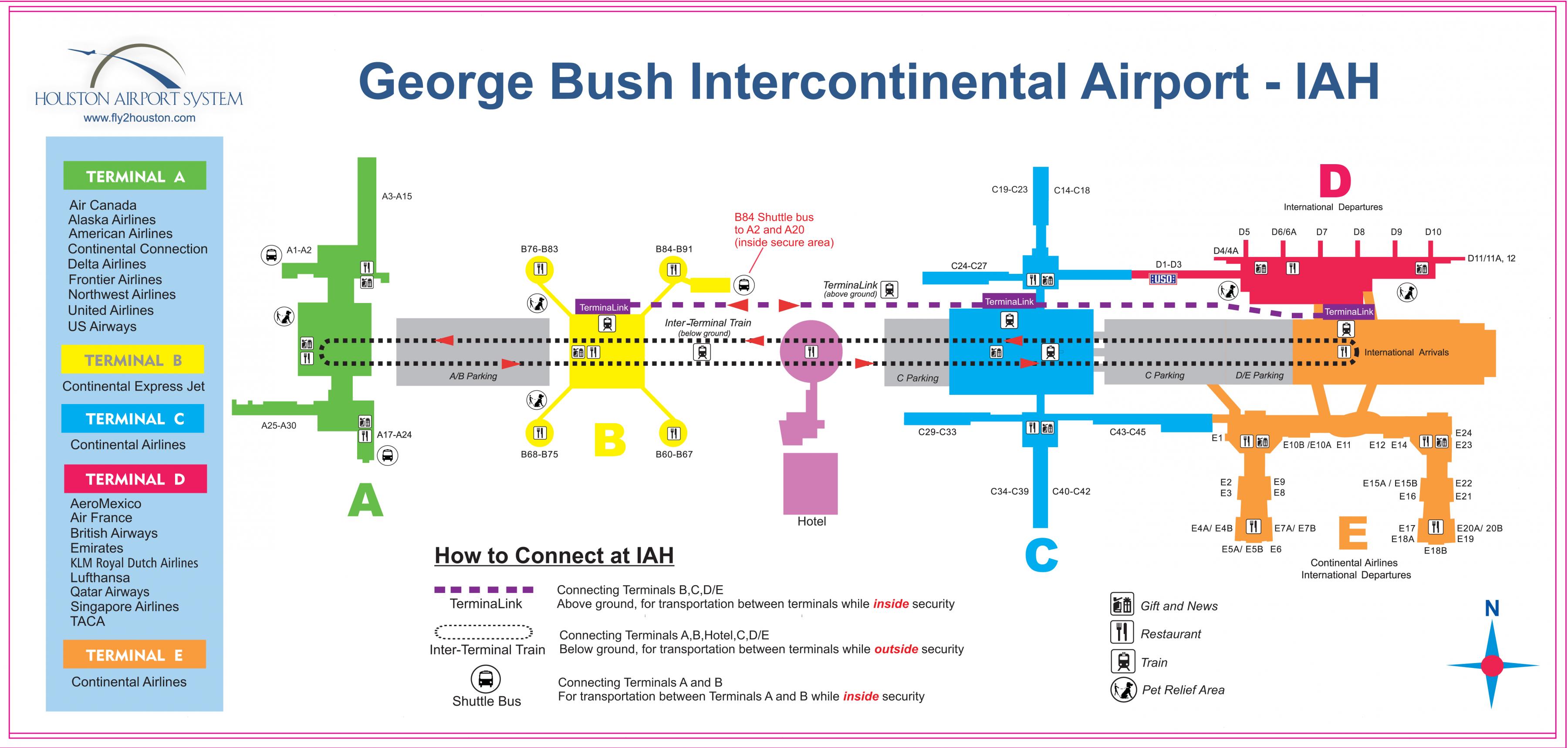 IAH airport map - Houston IAH map (Texas - USA)