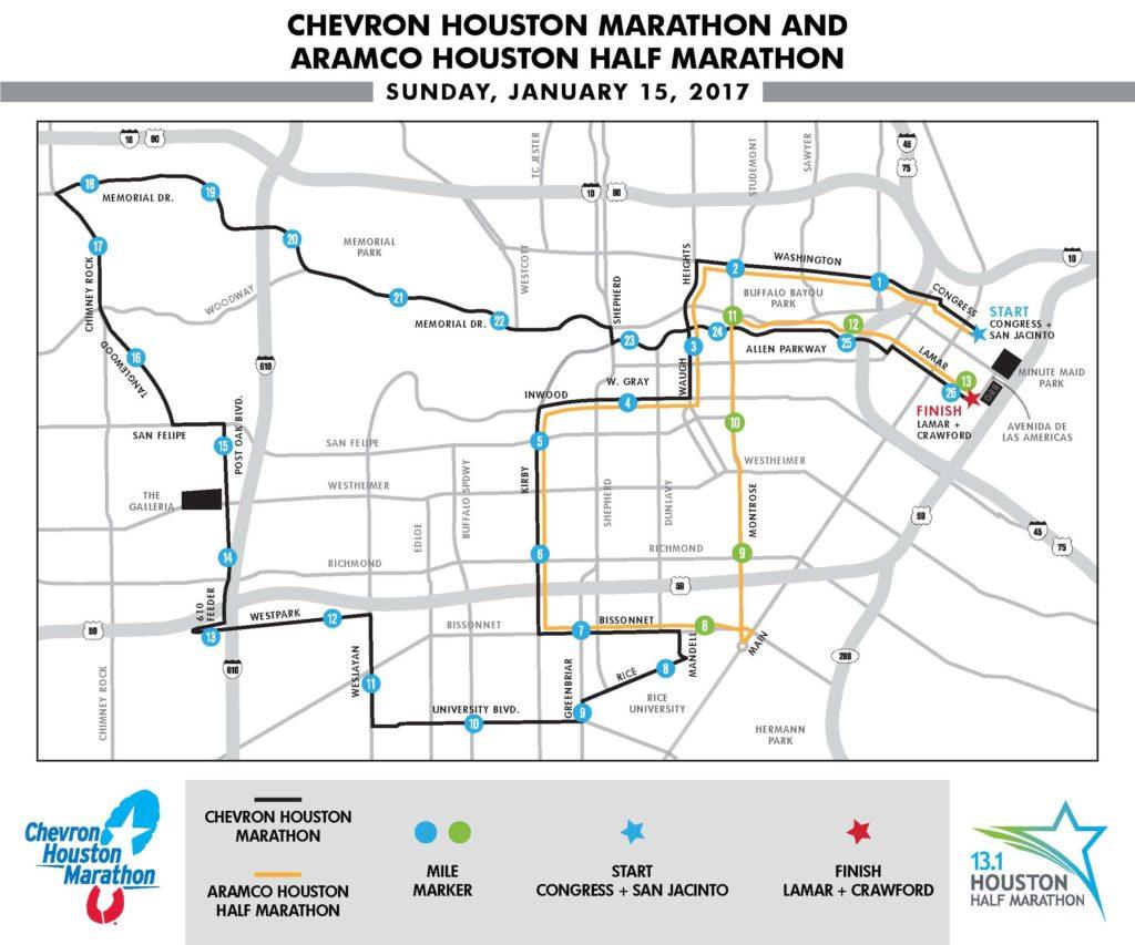 Houston marathon map Map of Houston marathon (Texas USA)