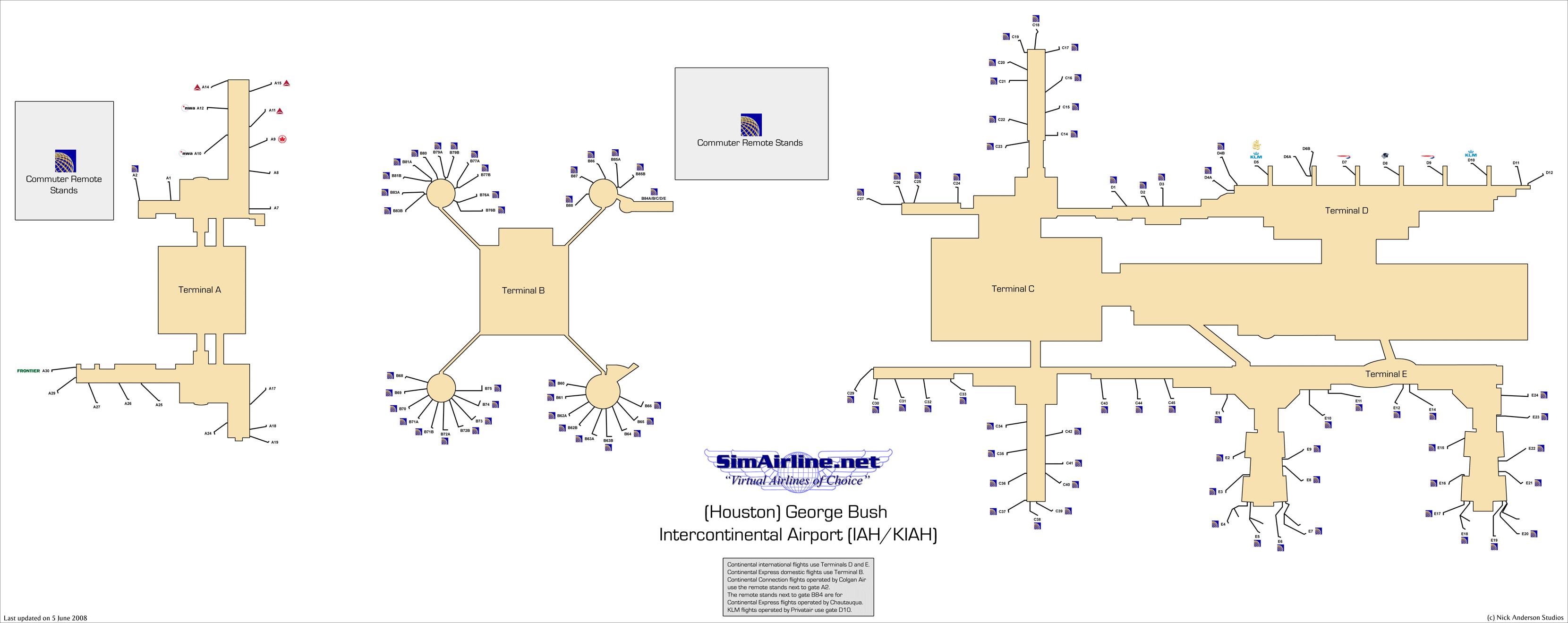 IAH gate map - Houston airport gate map (Texas - USA)