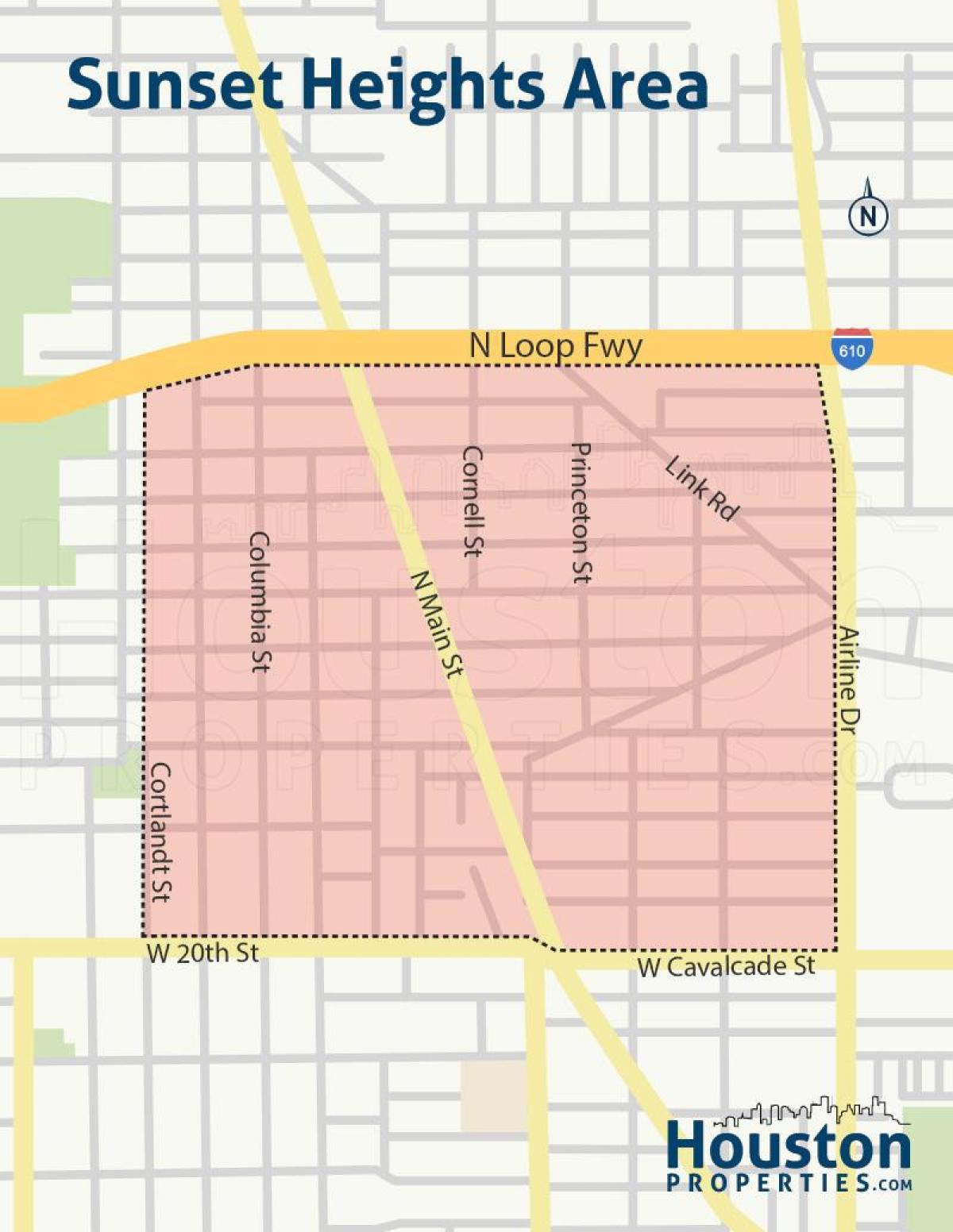 map of Houston heights