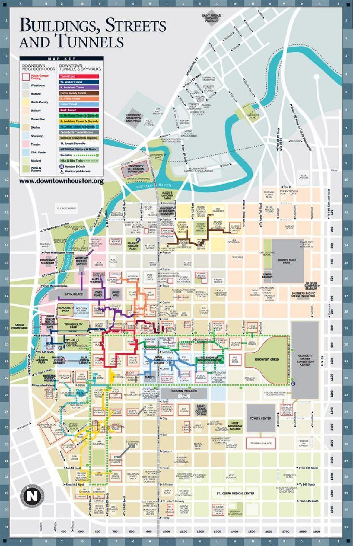 downtown Houston tunnel map