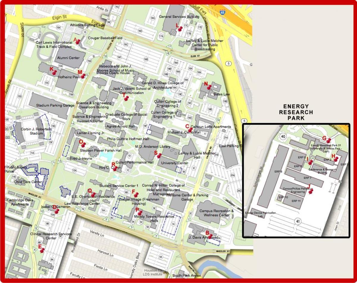 UH campus map - Map of university of Houston (Texas - USA)